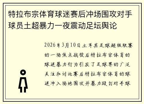 特拉布宗体育球迷赛后冲场围攻对手球员土超暴力一夜震动足坛舆论 特拉布宗体育球迷赛后冲场围攻对手球员土超暴力一夜震动足坛舆论